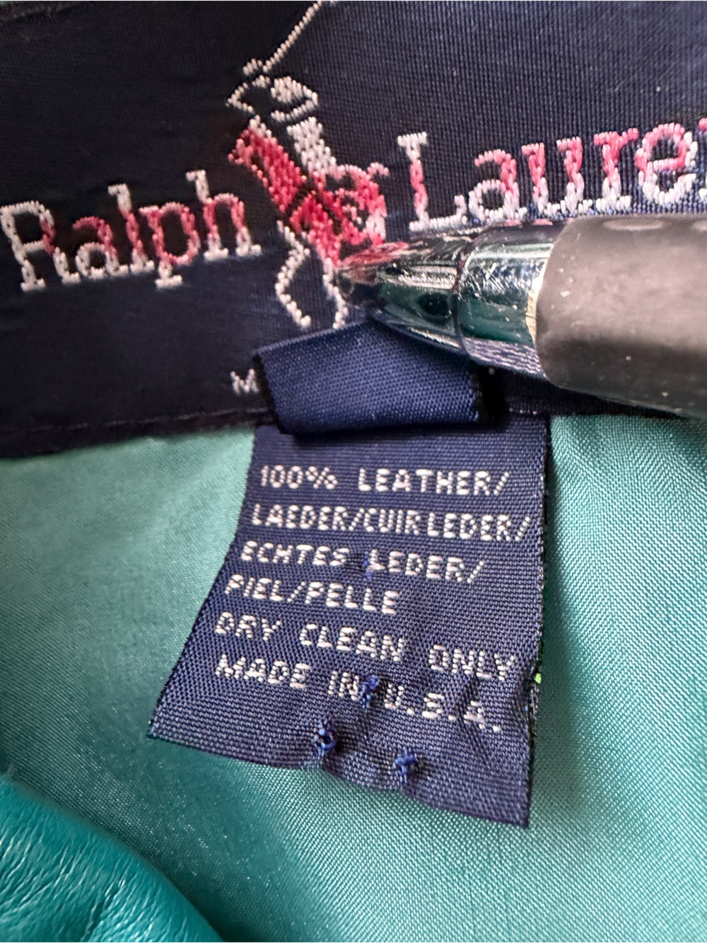 VINTAGE RALPH LAUREN Made in USA Teal Leather Jacket Size 8 - Picture 4 of 10